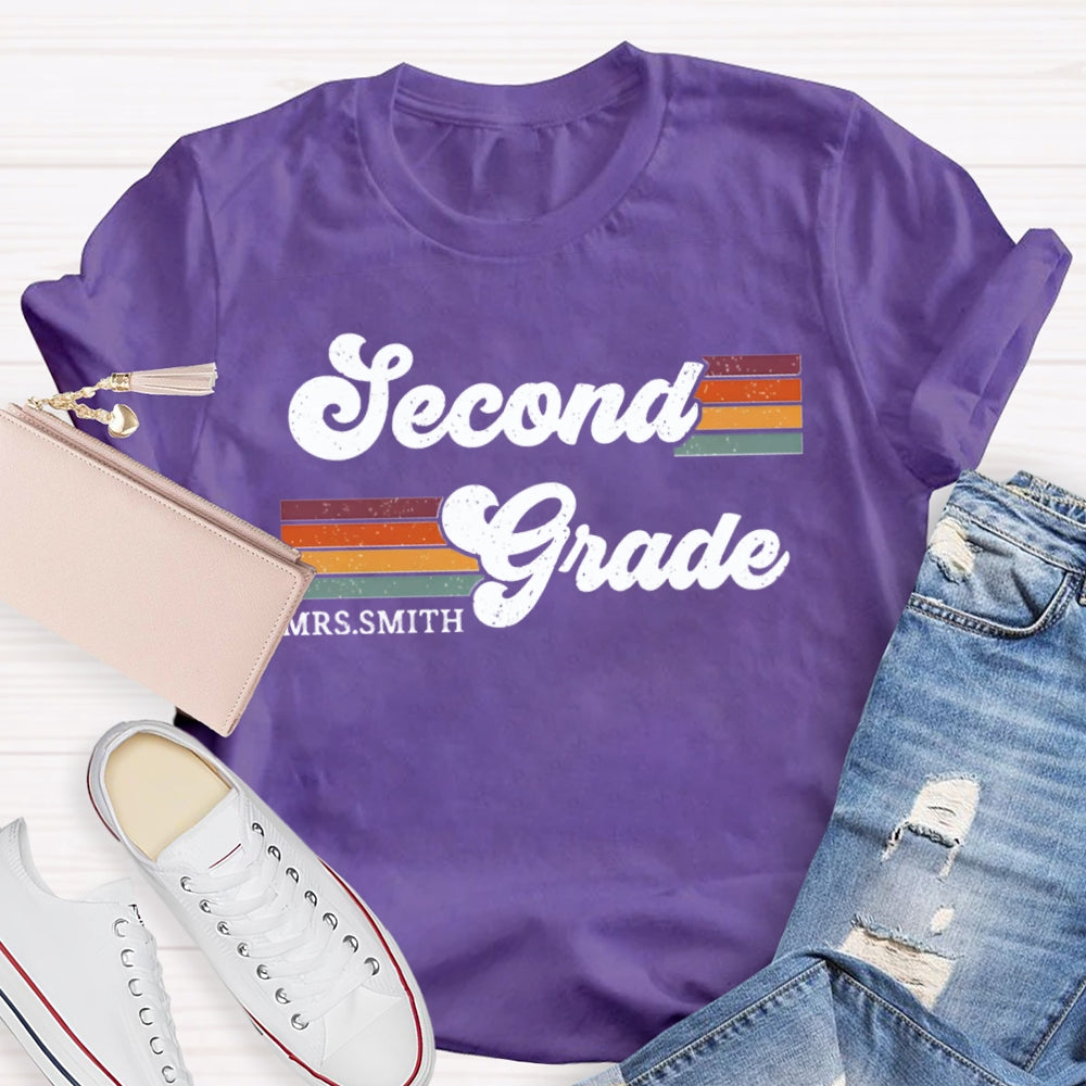 Personalized Name And Grade Second Grade Colored Bars T-shirt