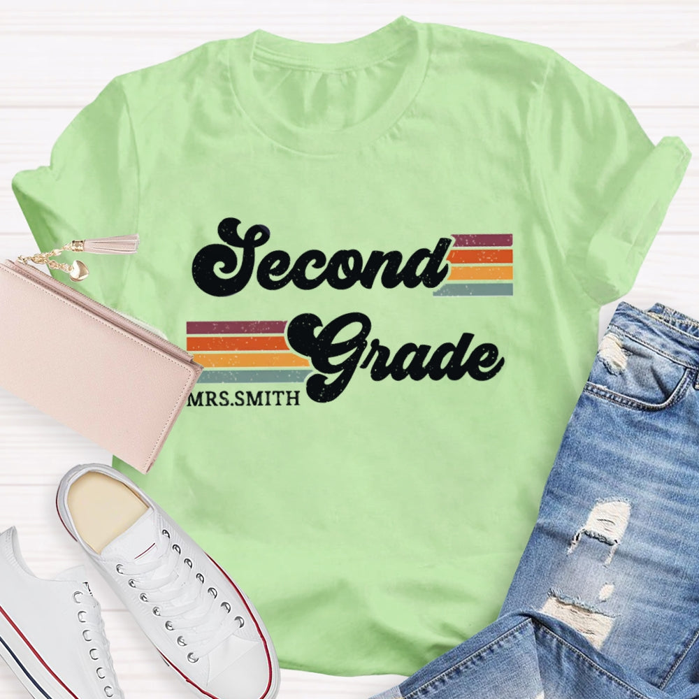 Personalized Name And Grade Second Grade Colored Bars T-shirt
