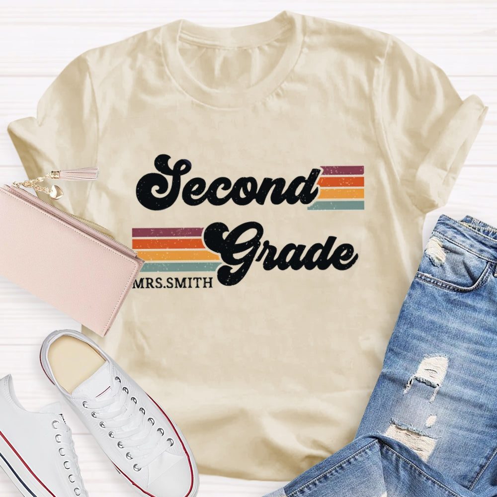Personalized Name And Grade Second Grade Colored Bars T-shirt