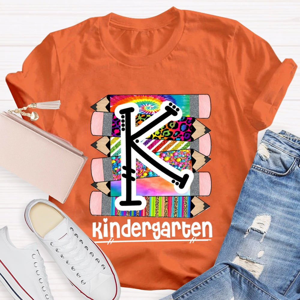 Personalized Grade K Is For Kindergarten Colored Pencil Prints T-shirt
