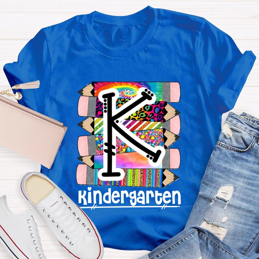 Personalized Grade K Is For Kindergarten Colored Pencil Prints T-shirt