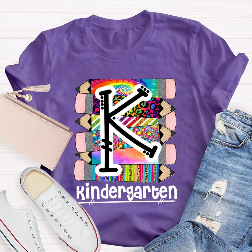 Personalized Grade K Is For Kindergarten Colored Pencil Prints T-shirt