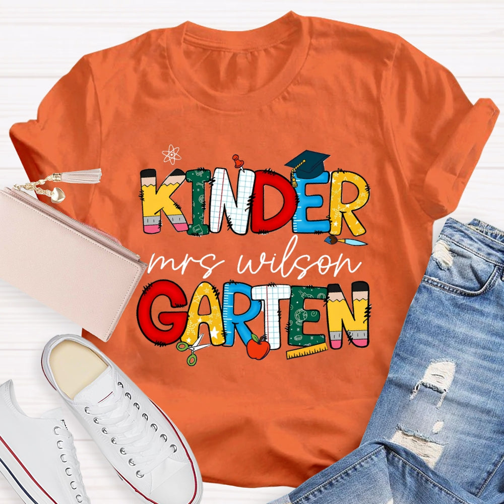 Personalized Grade And Name Colorful Letter Print T-shirt