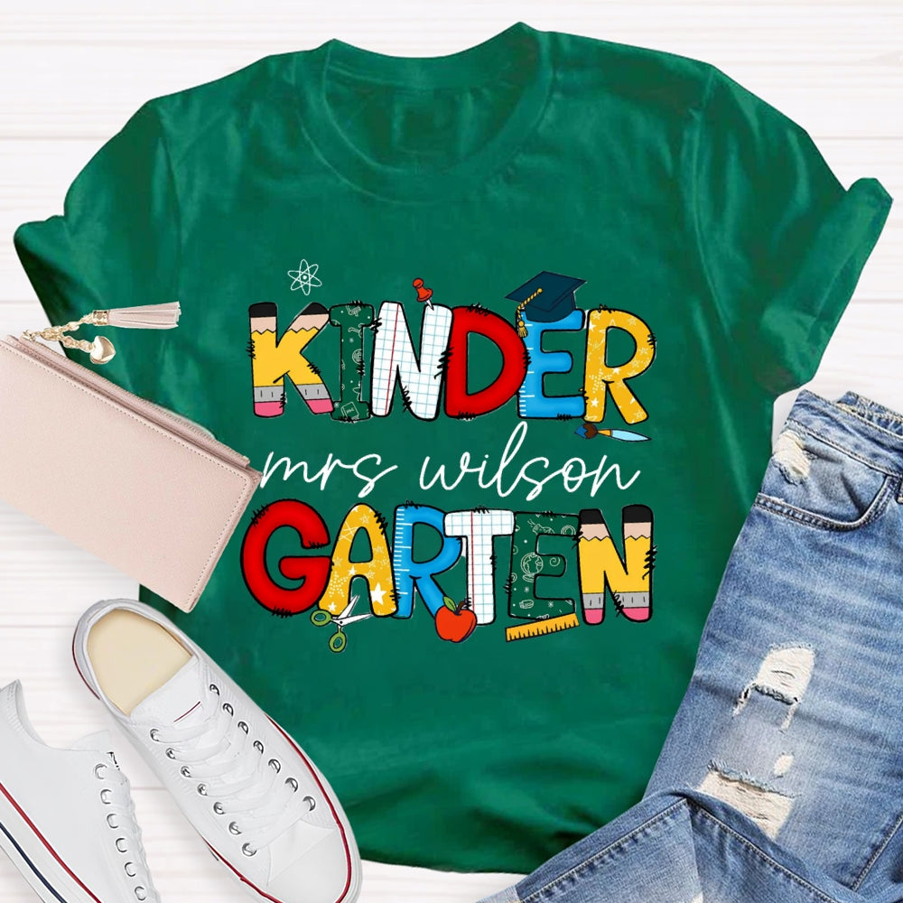 Personalized Grade And Name Colorful Letter Print T-shirt