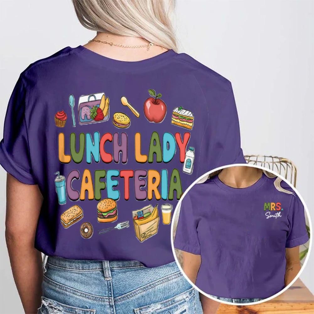 Personalized Name Lunch Lady Cafeteria Double Printed T-shirt