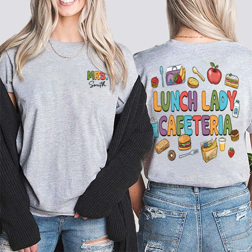 Personalized Name Lunch Lady Cafeteria Double Printed T-shirt