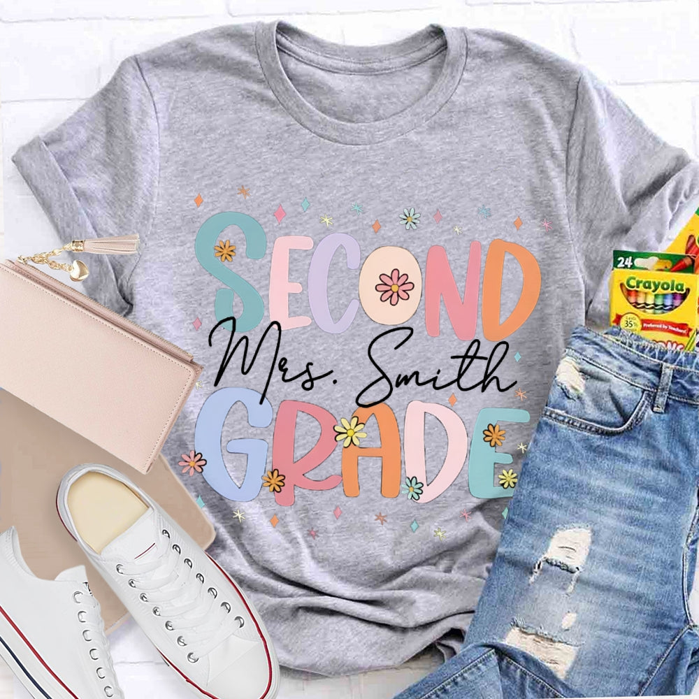 Personalized Cute Flower Collage Design Teacher T-Shirt