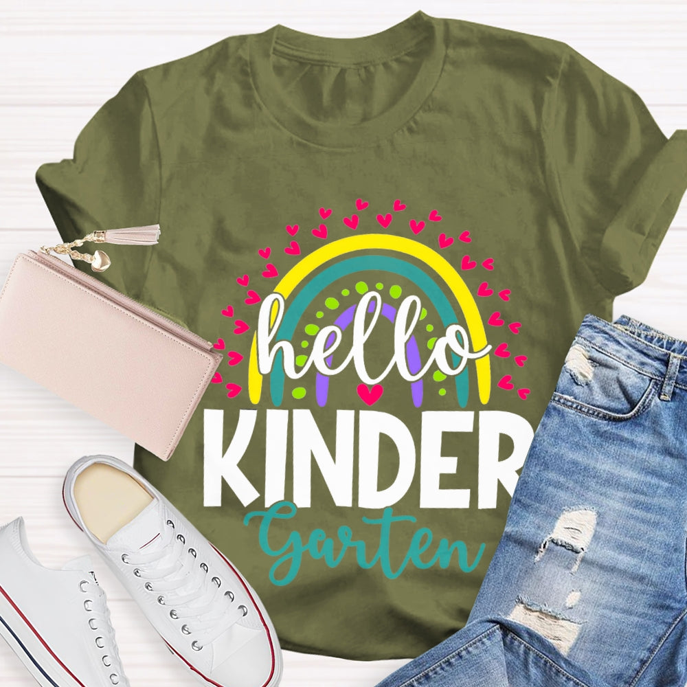 Personalized Grade Hello Kinder Garten Back To School Pink Heart T-shirt