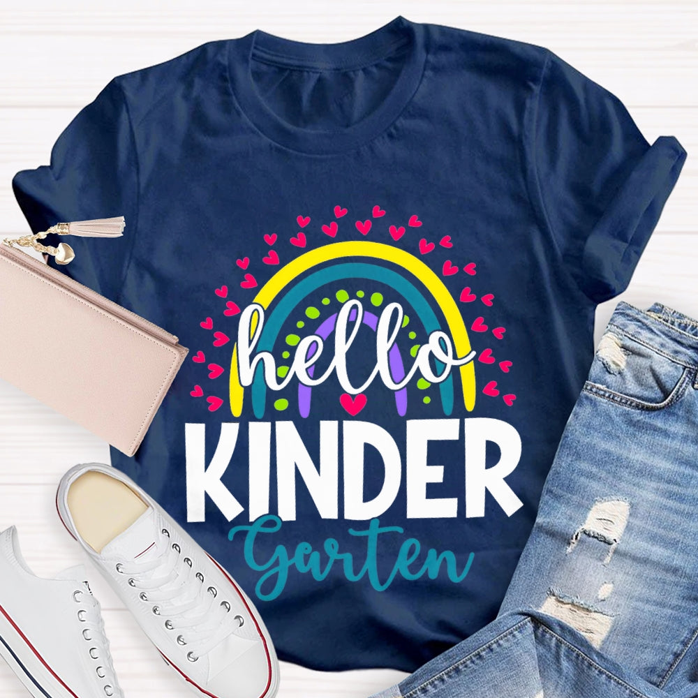 Personalized Grade Hello Kinder Garten Back To School Pink Heart T-shirt