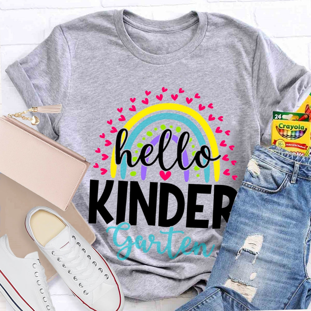 Personalized Grade Hello Kinder Garten Back To School Pink Heart T-shirt