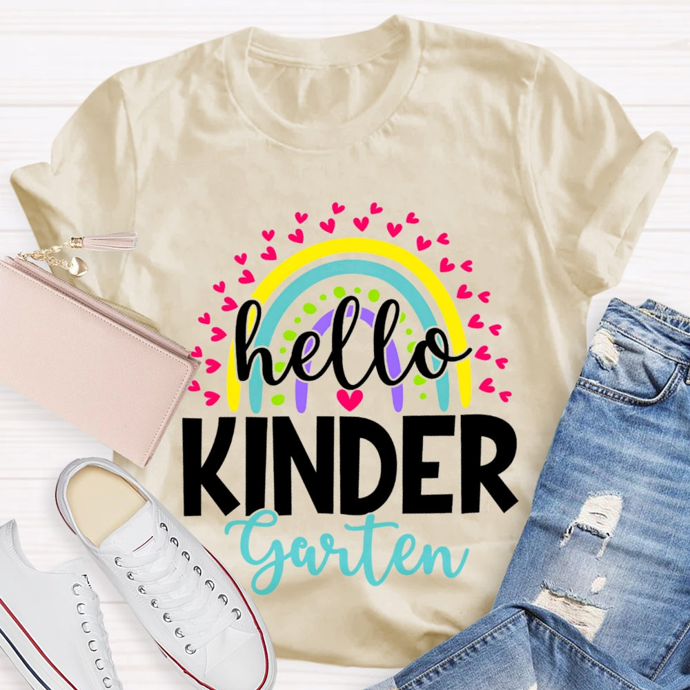 Personalized Grade Hello Kinder Garten Back To School Pink Heart T-shirt