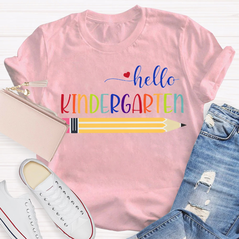 Personalized Grade Hello Kindergarten Yellow Pencil T-shirt
