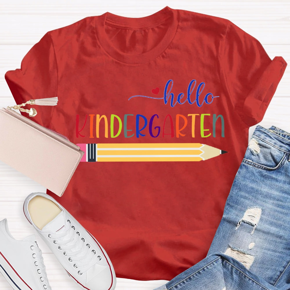 Personalized Grade Hello Kindergarten Yellow Pencil T-shirt