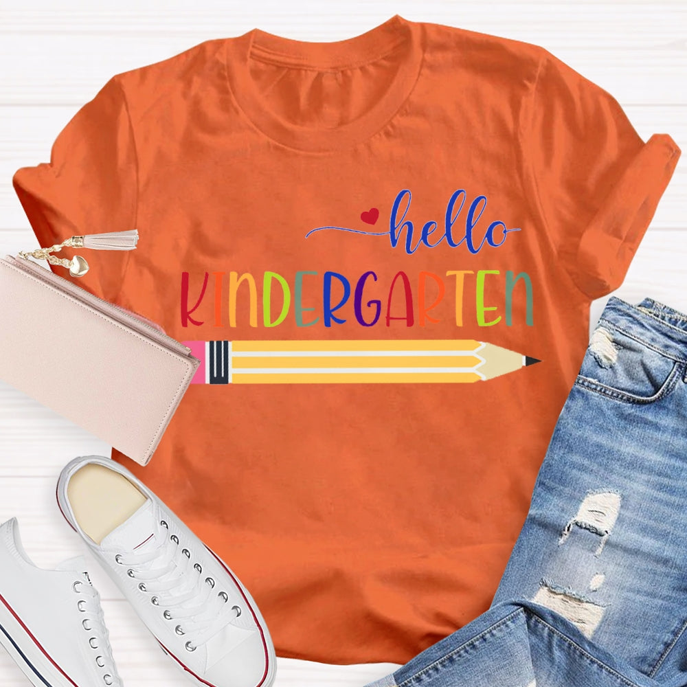 Personalized Grade Hello Kindergarten Yellow Pencil T-shirt