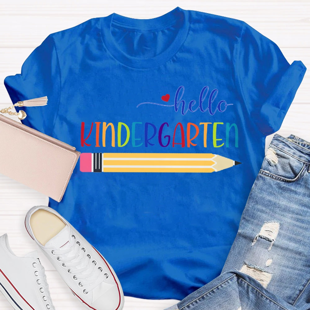 Personalized Grade Hello Kindergarten Yellow Pencil T-shirt