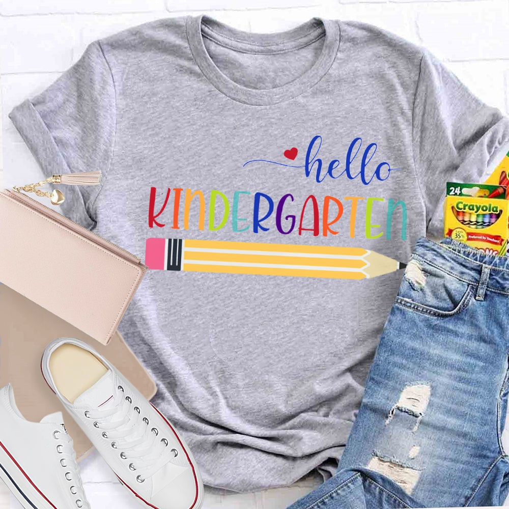 Personalized Grade Hello Kindergarten Yellow Pencil T-shirt
