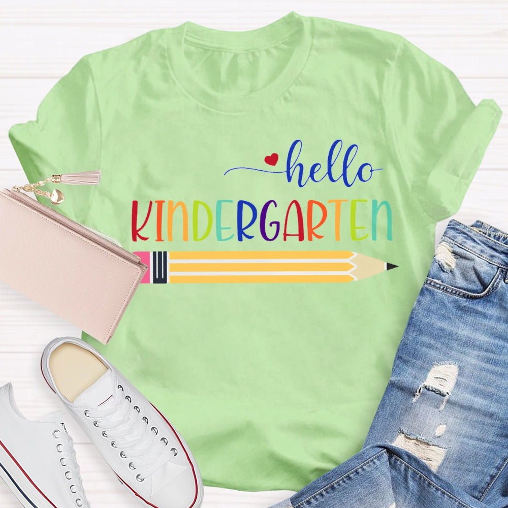 Personalized Grade Hello Kindergarten Yellow Pencil T-shirt