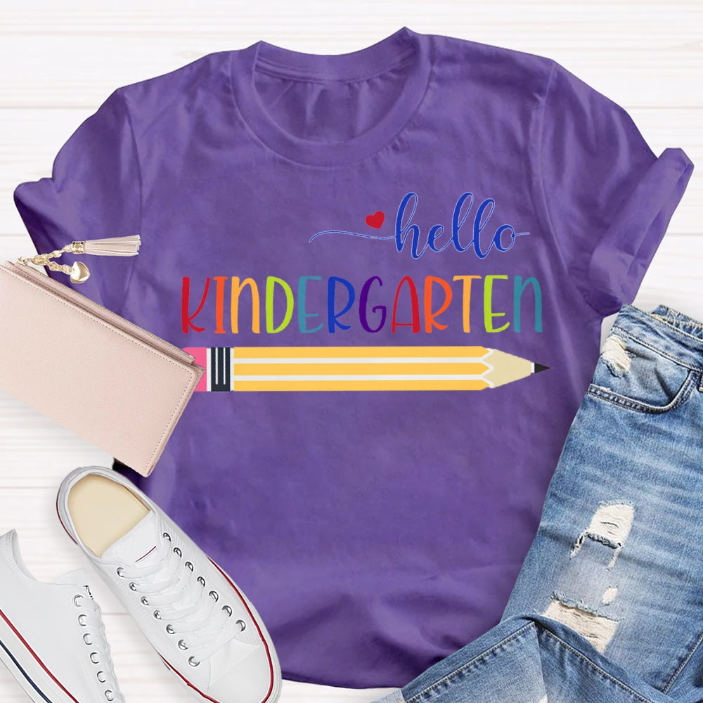 Personalized Grade Hello Kindergarten Yellow Pencil T-shirt