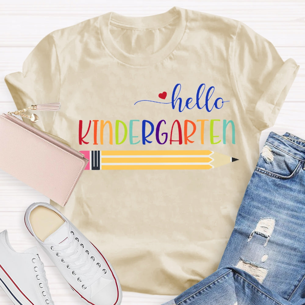 Personalized Grade Hello Kindergarten Yellow Pencil T-shirt