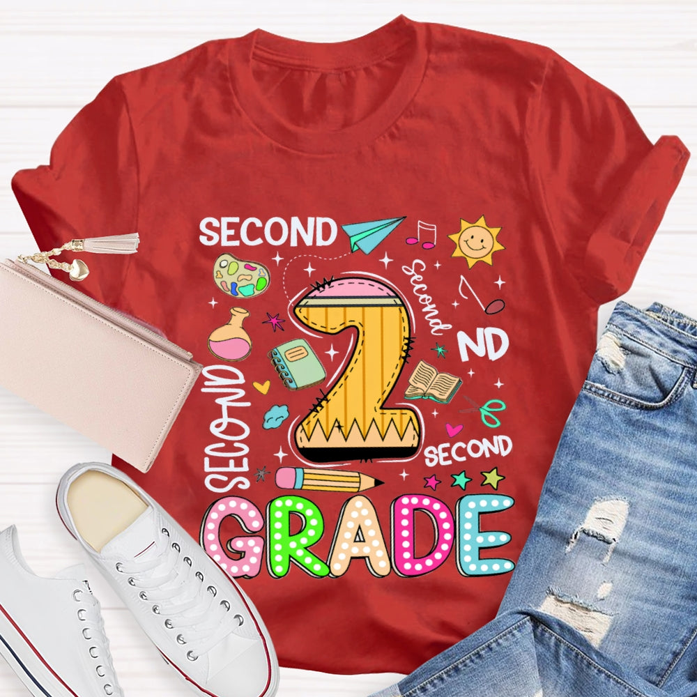 Personalized Grade Second Grade Paper Airplane And Sun T-shirt