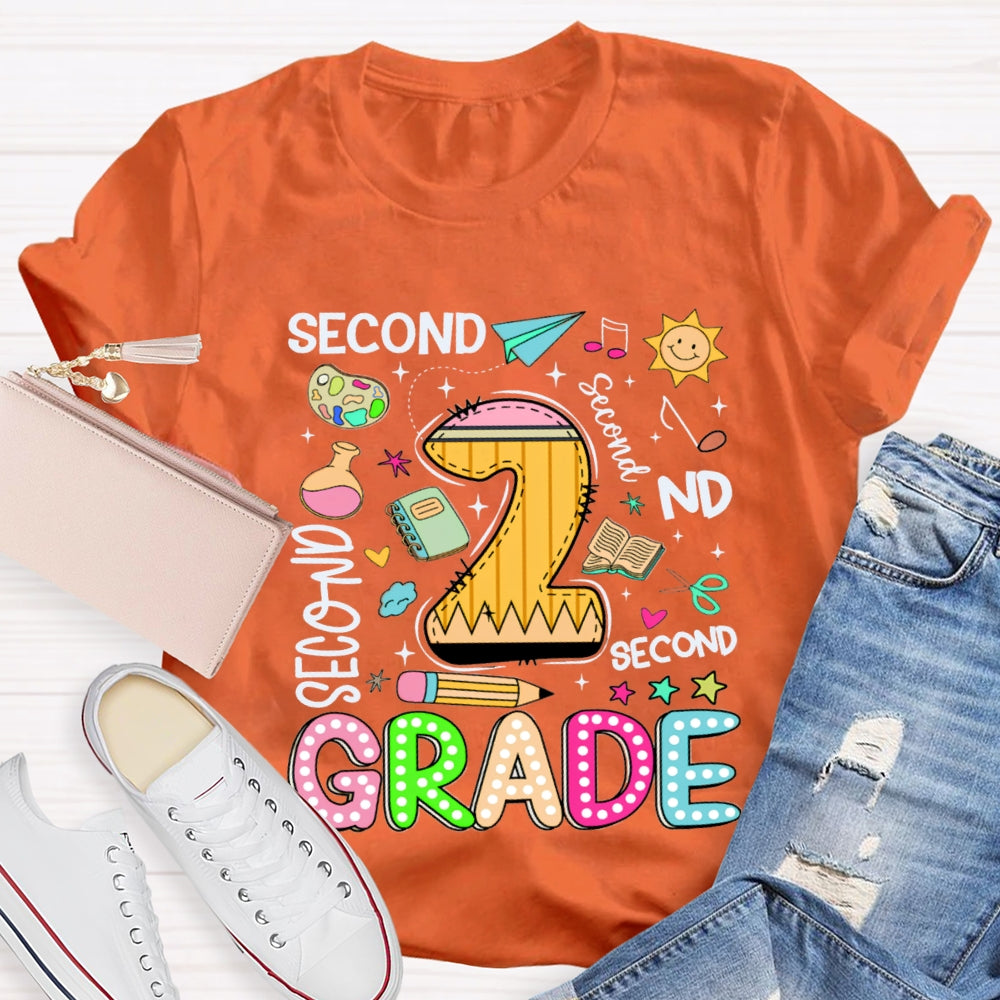 Personalized Grade Second Grade Paper Airplane And Sun T-shirt