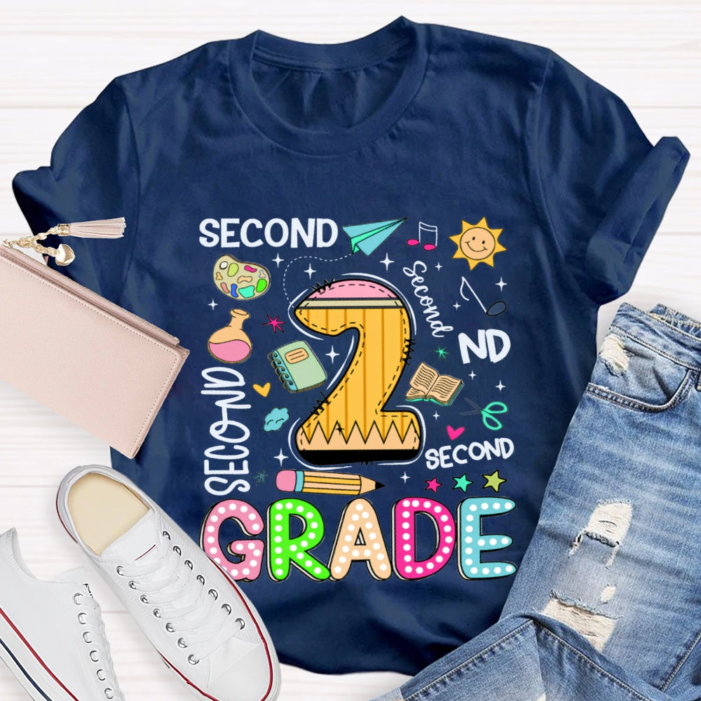 Personalized Grade Second Grade Paper Airplane And Sun T-shirt