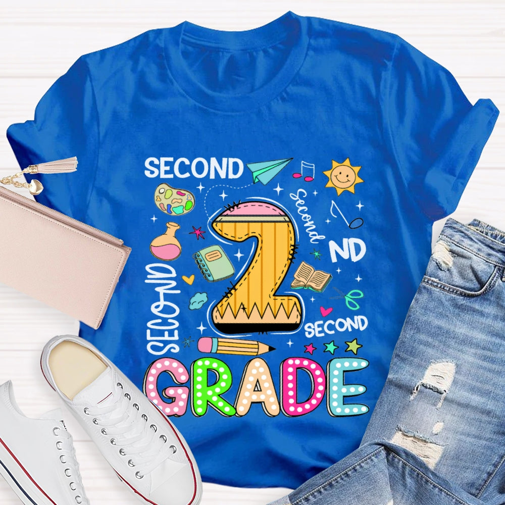 Personalized Grade Second Grade Paper Airplane And Sun T-shirt