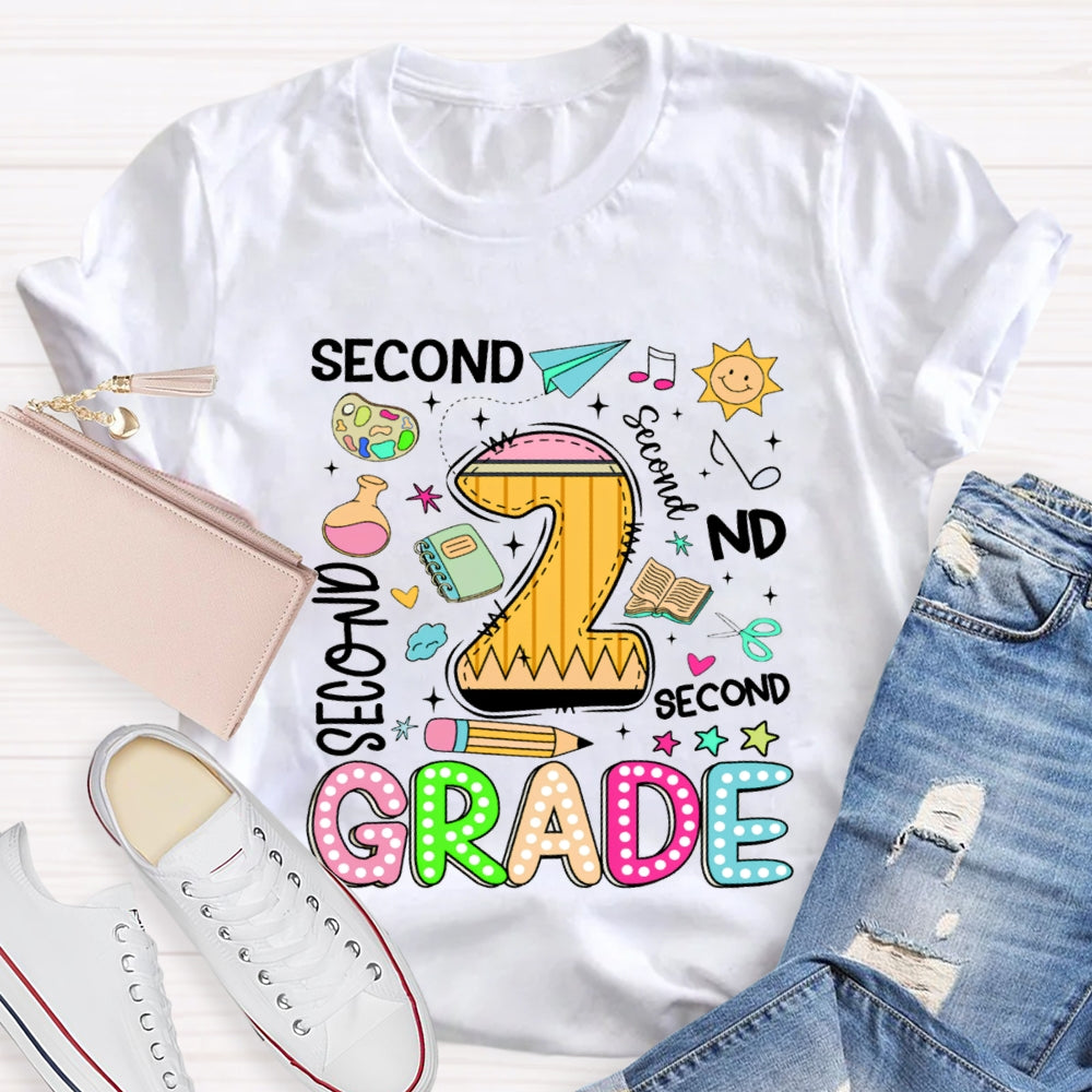 Personalized Grade Second Grade Paper Airplane And Sun T-shirt