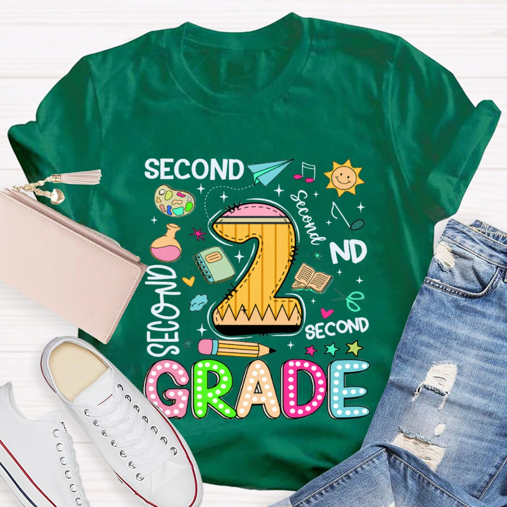 Personalized Grade Second Grade Paper Airplane And Sun T-shirt