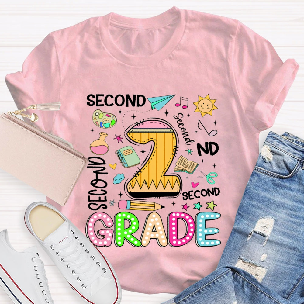 Personalized Grade Second Grade Paper Airplane And Sun T-shirt