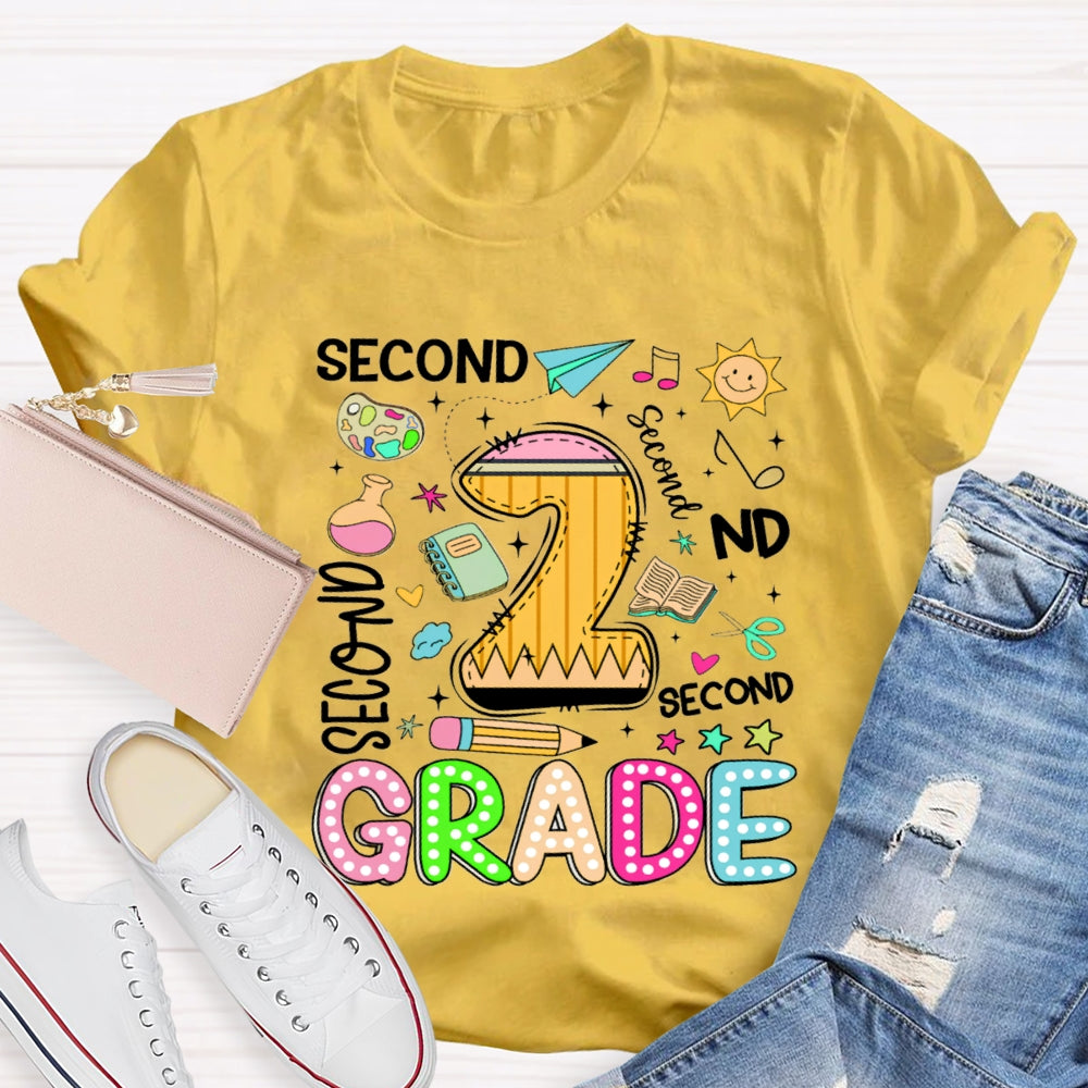 Personalized Grade Second Grade Paper Airplane And Sun T-shirt