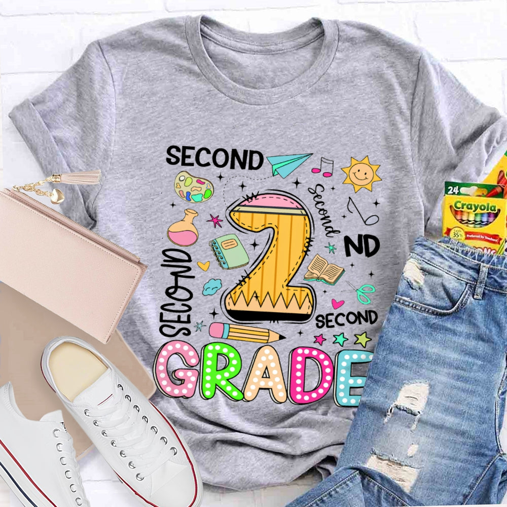 Personalized Grade Second Grade Paper Airplane And Sun T-shirt