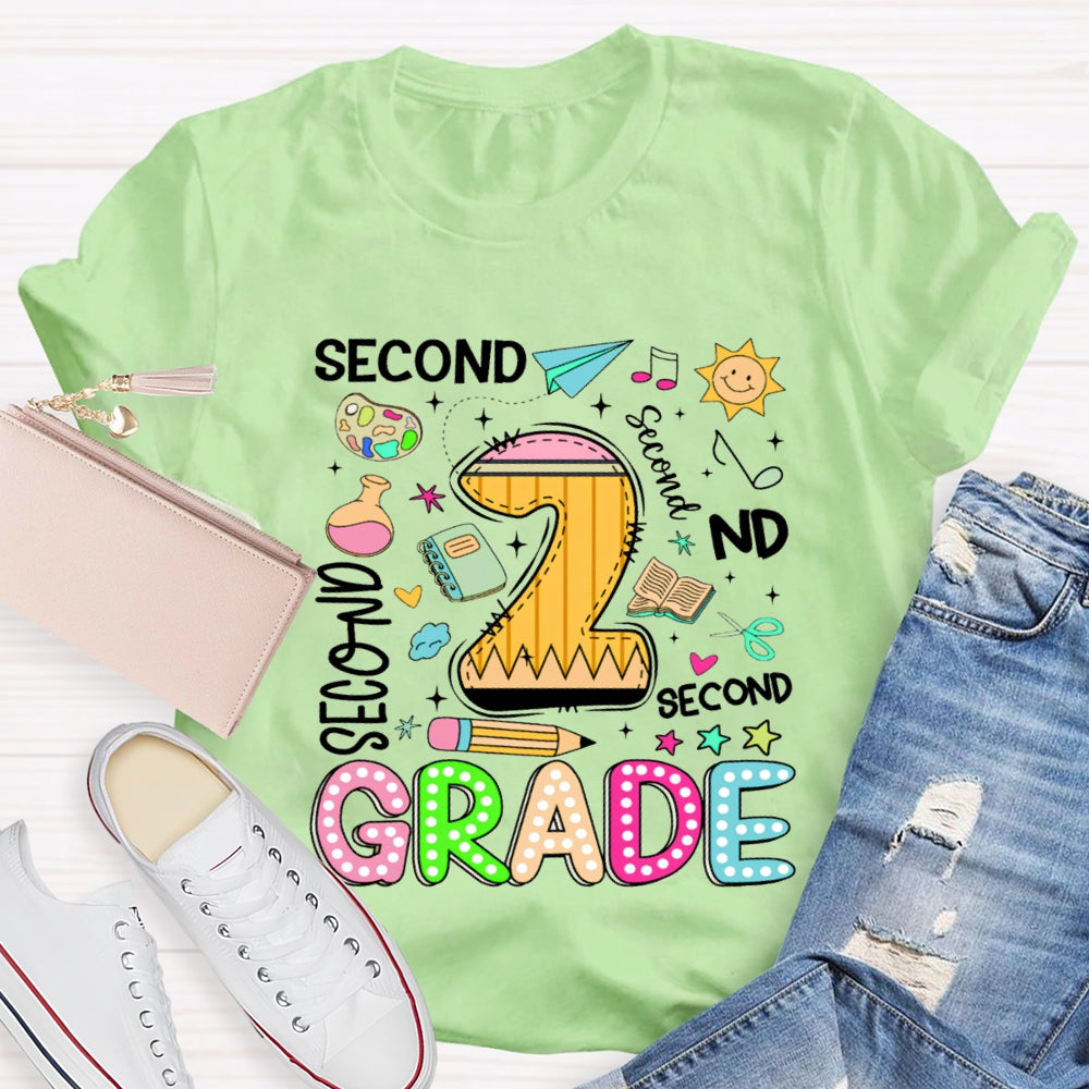 Personalized Grade Second Grade Paper Airplane And Sun T-shirt