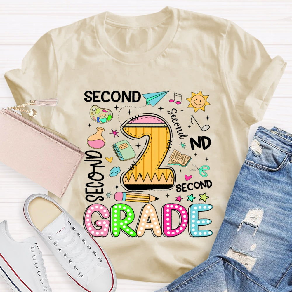 Personalized Grade Second Grade Paper Airplane And Sun T-shirt