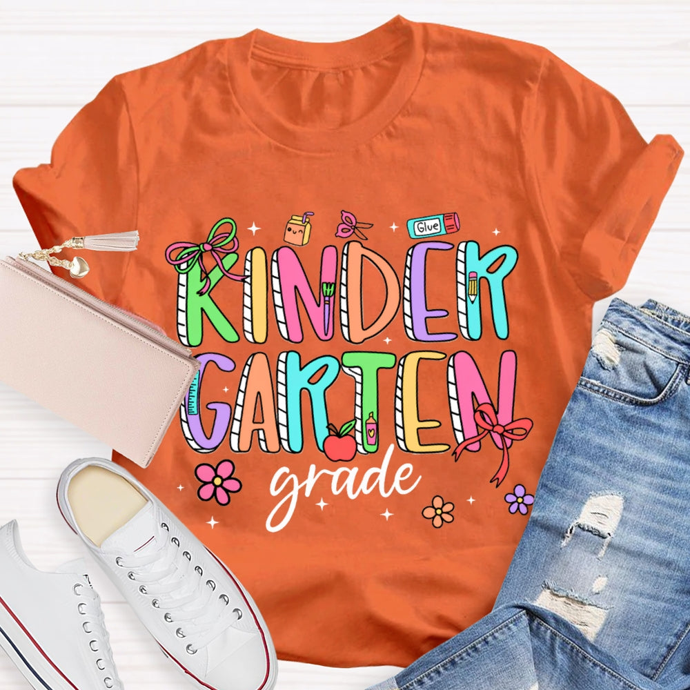 Personalized Grade Kindergarten Bow And Flowers T-shirt