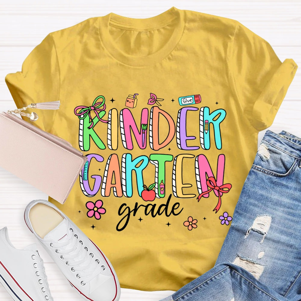 Personalized Grade Kindergarten Bow And Flowers T-shirt
