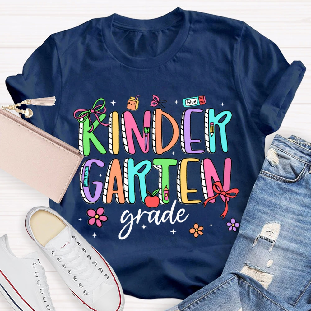 Personalized Grade Kindergarten Bow And Flowers T-shirt