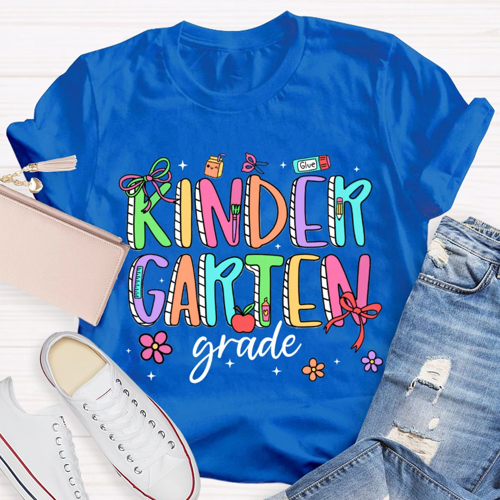 Personalized Grade Kindergarten Bow And Flowers T-shirt