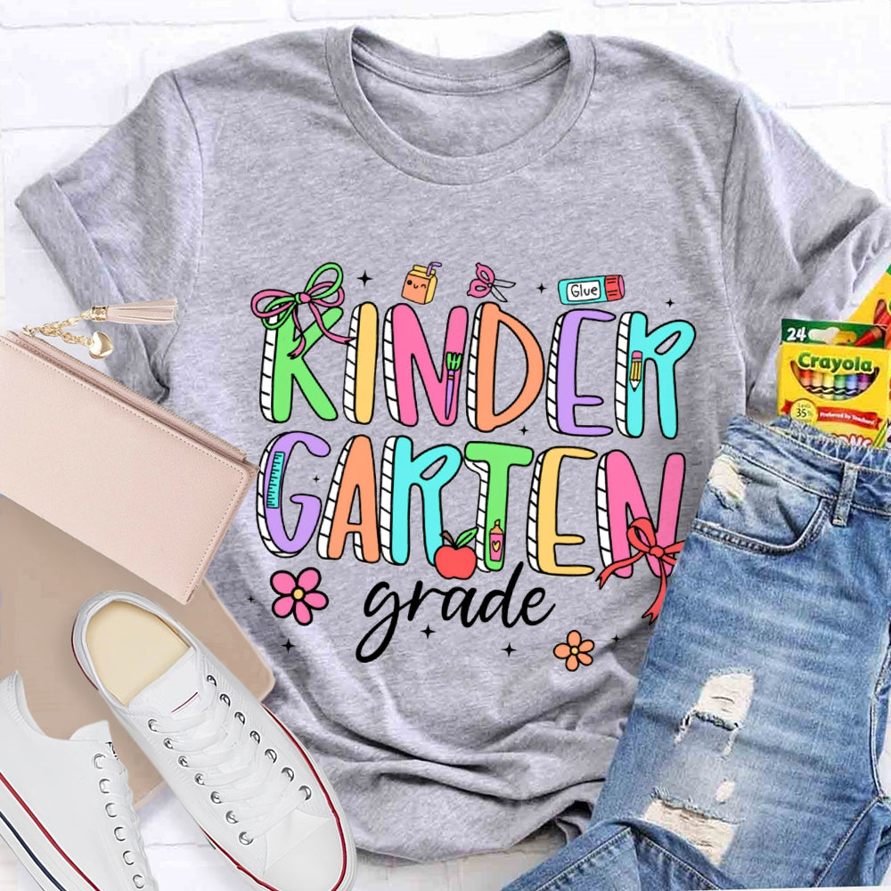 Personalized Grade Kindergarten Bow And Flowers T-shirt
