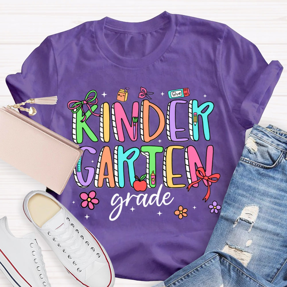 Personalized Grade Kindergarten Bow And Flowers T-shirt
