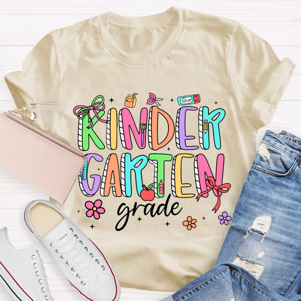 Personalized Grade Kindergarten Bow And Flowers T-shirt