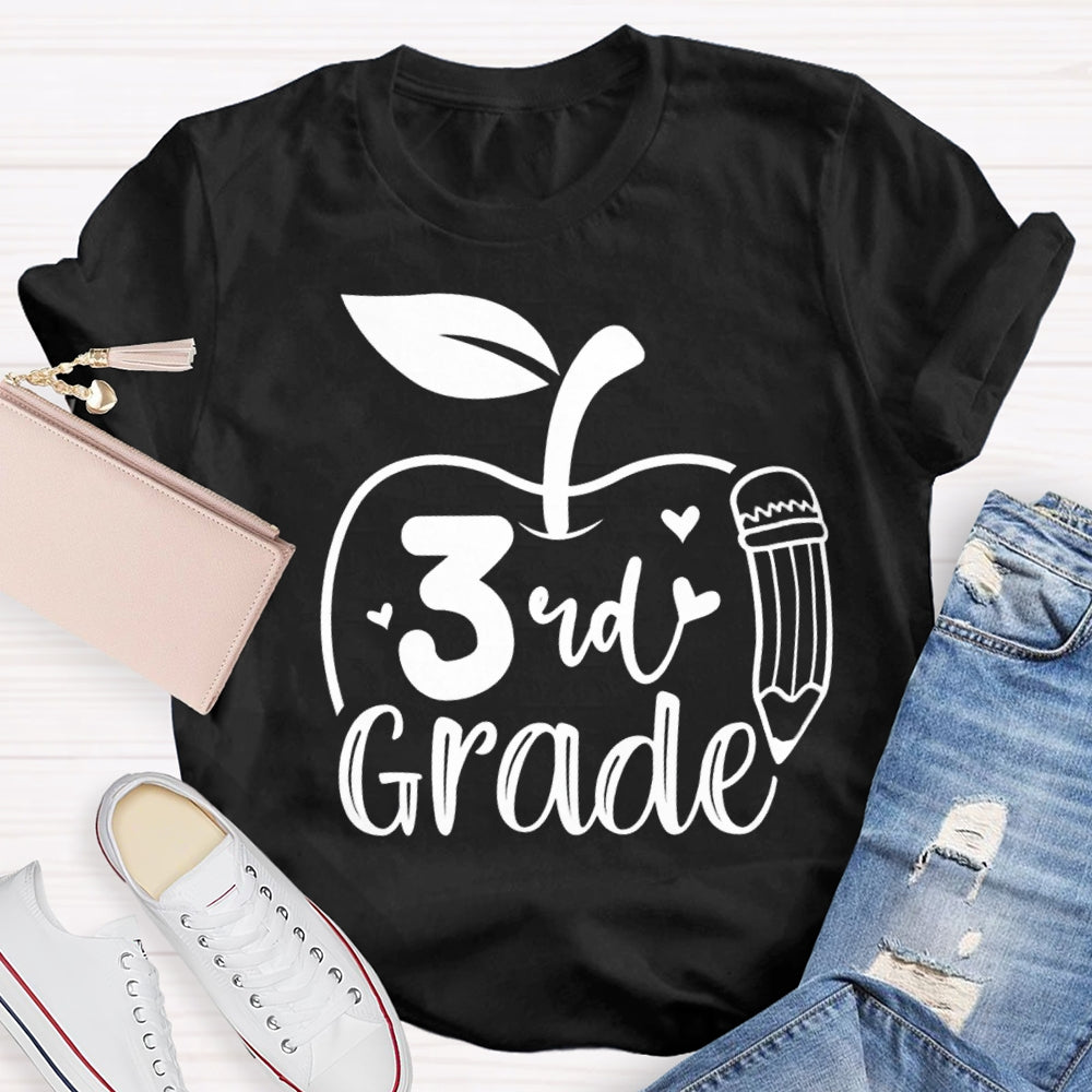 Personalized Grade Pencil And Apple Print Teacher T-shirt