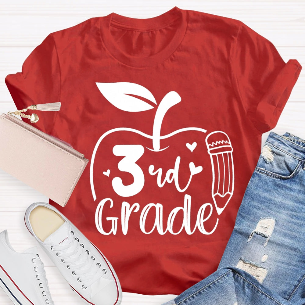 Personalized Grade Pencil And Apple Print Teacher T-shirt