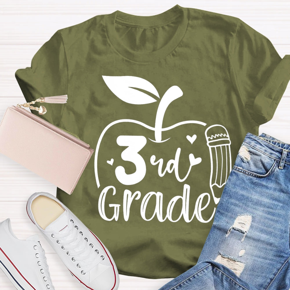 Personalized Grade Pencil And Apple Print Teacher T-shirt
