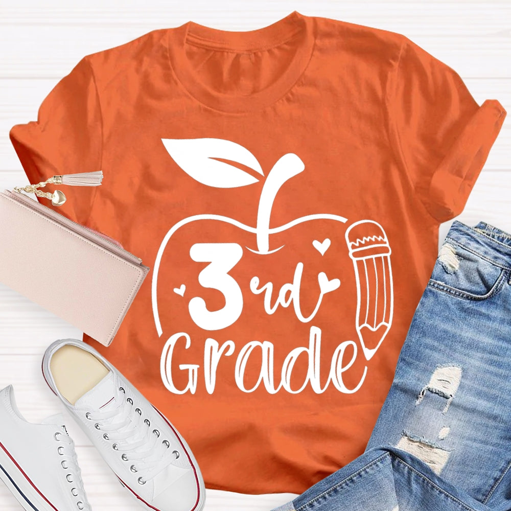 Personalized Grade Pencil And Apple Print Teacher T-shirt