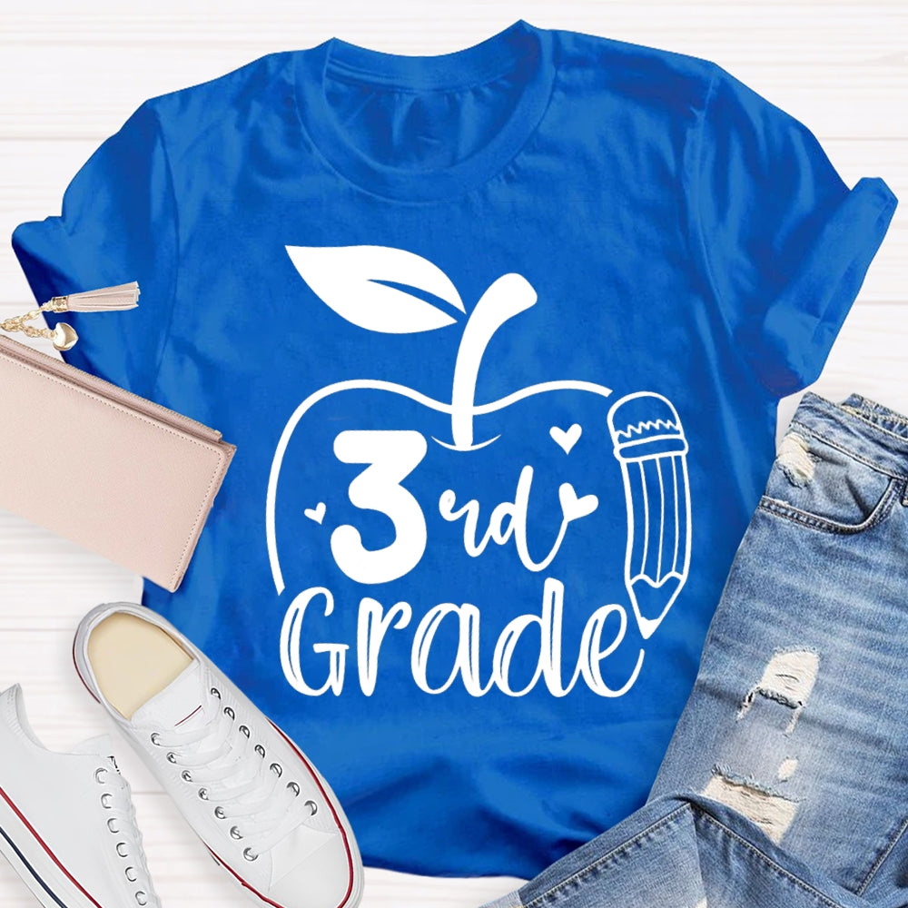 Personalized Grade Pencil And Apple Print Teacher T-shirt
