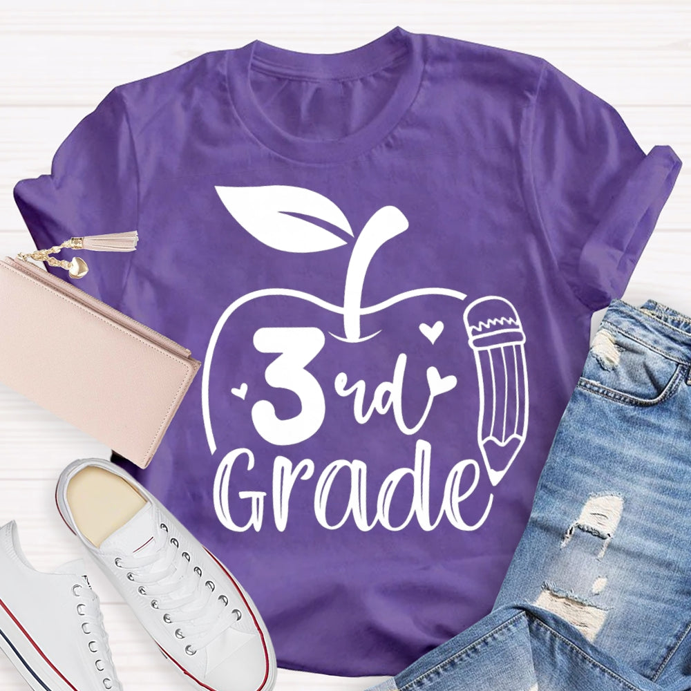 Personalized Grade Pencil And Apple Print Teacher T-shirt