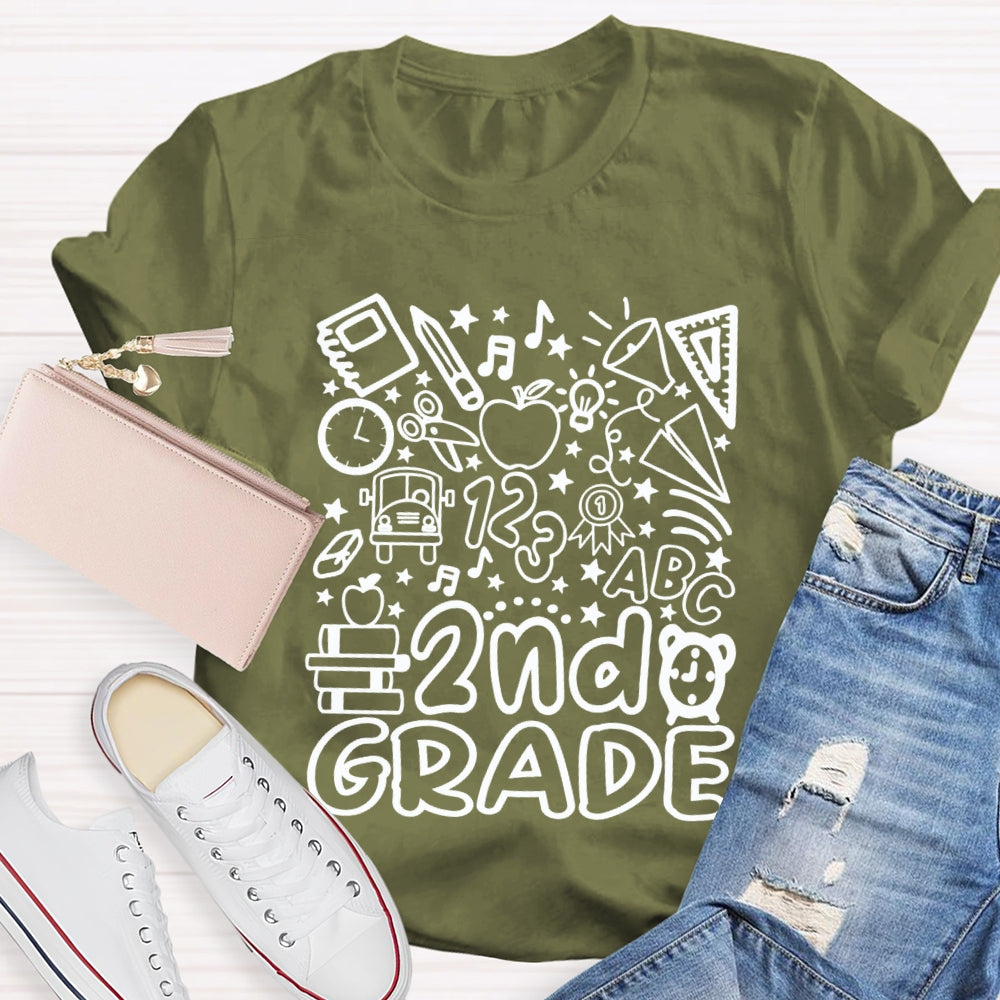 Personalized Grade 2nd Grade Pentagram Clock And Apple Printing Teacher T-shirt