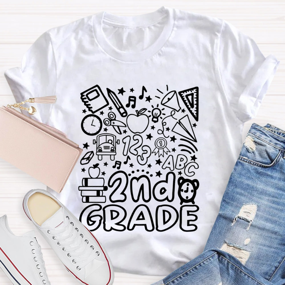 Personalized Grade 2nd Grade Pentagram Clock And Apple Printing Teacher T-shirt