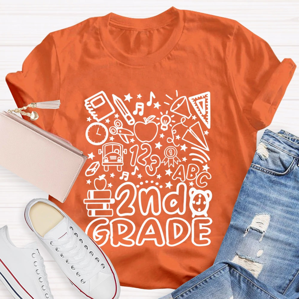 Personalized Grade 2nd Grade Pentagram Clock And Apple Printing Teacher T-shirt